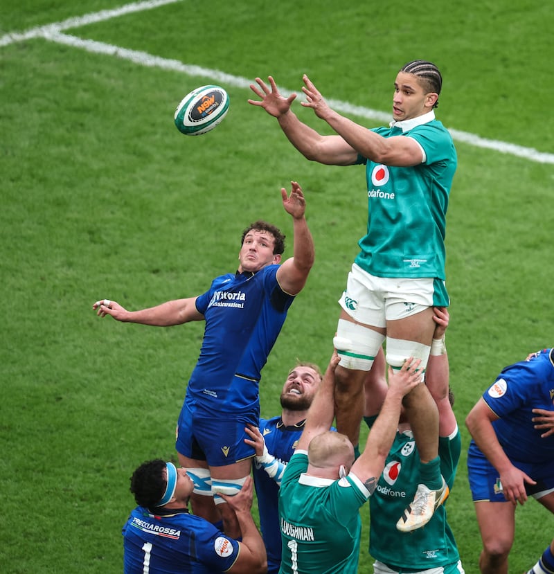 Cormac Izuchukwu proved to be a valuable addition to Ireland's team for Saturday's match against Italy, especially at the lineout. Photograph: Inpho