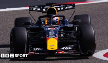 Smoke comes from Lewis Hamilton's Ferrari after he locked the front left tyre in pre-season testing in Bahrain. The car has aerodynamic rakes mounted just behind the front tyres