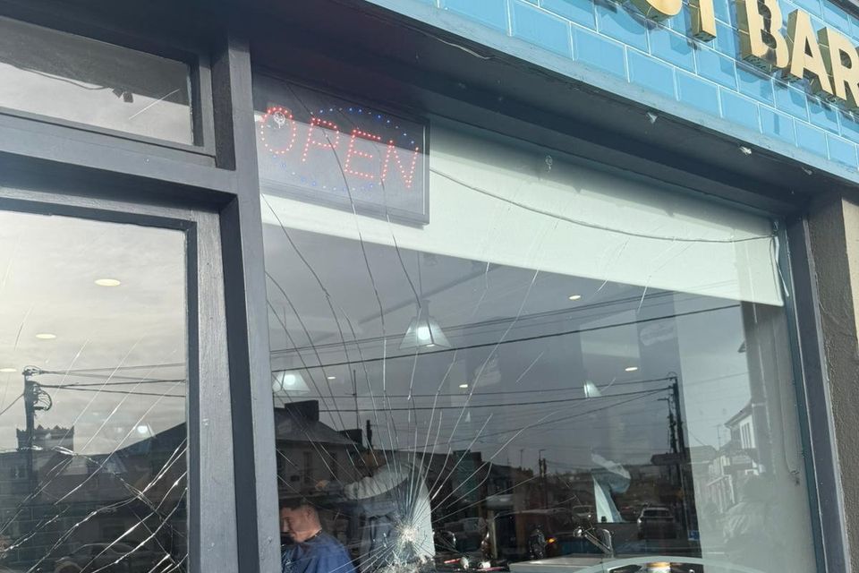 A barber shop in Gorey was damaged by smashing the glass doors and windows.