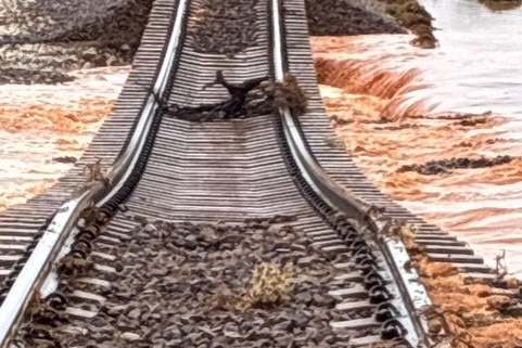 Debris and water over the rail way track in remote South Australia.