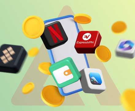 A smartphone surrounded by favorite paid app icons and coins
