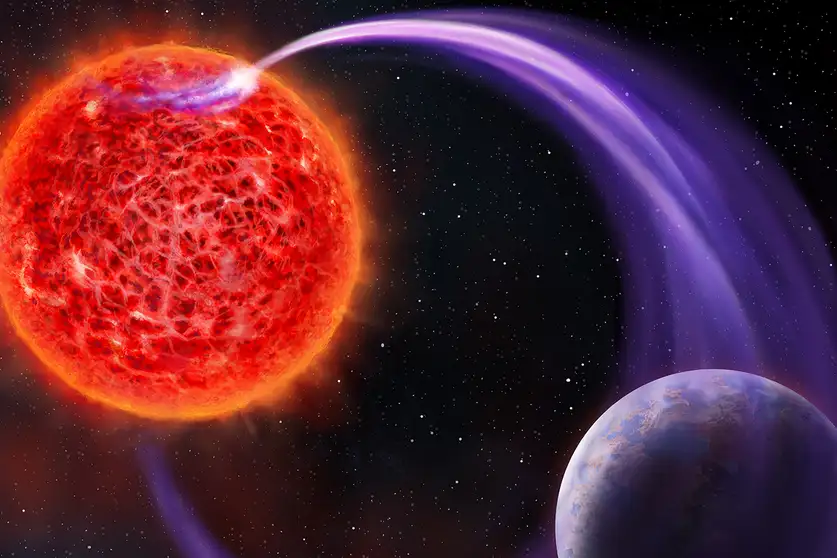 Artist's depiction of a star's magnetic field interacting with it's a planet. Credit - Danielle Futselaar