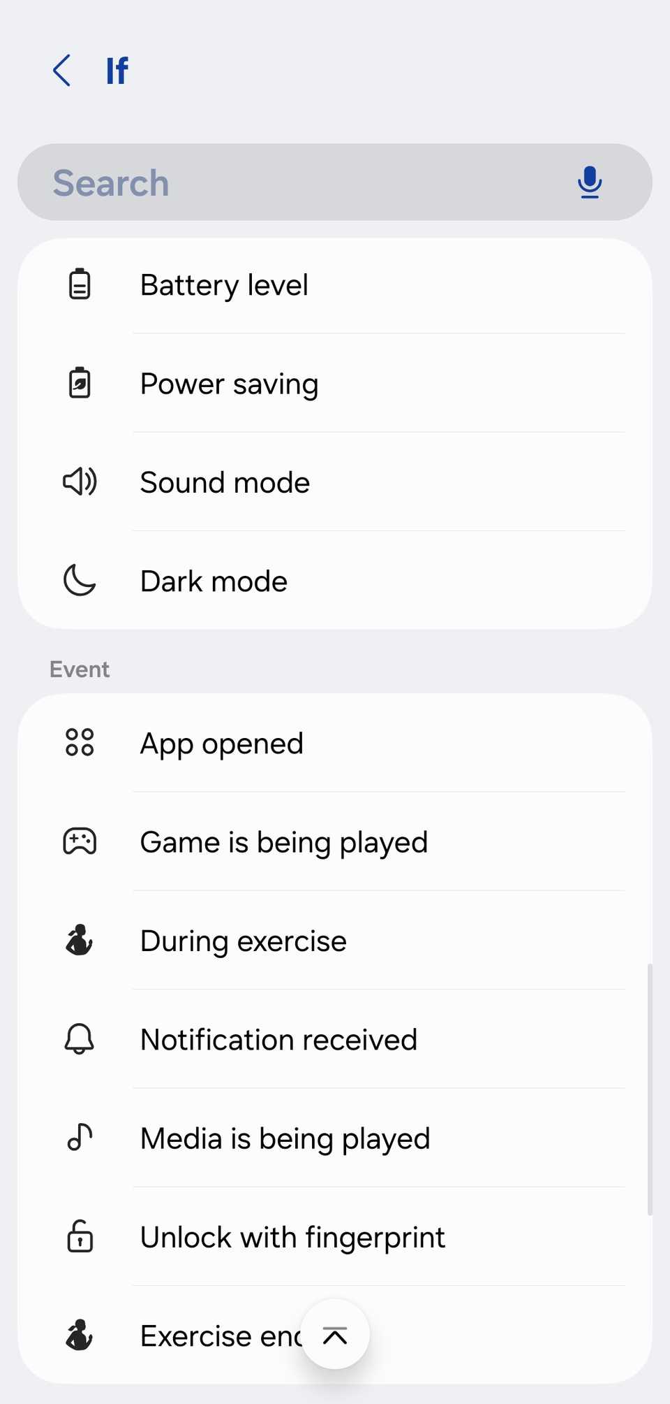 Samsung routines menu