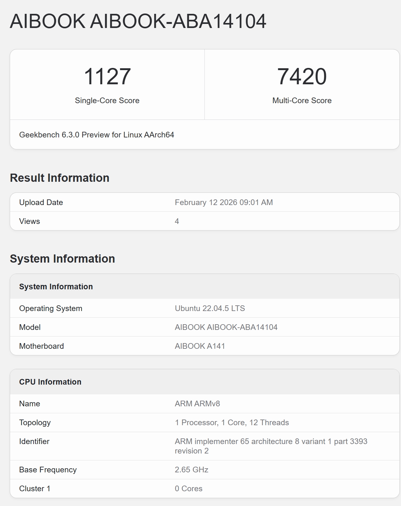 Geekbench results of the MTT AI Book