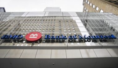 Bank of Montreal signage is pictured in the financial district in Toronto, Friday, Sept. 8, 2023. THE CANADIAN PRESS/Andrew Lahodynskyj
