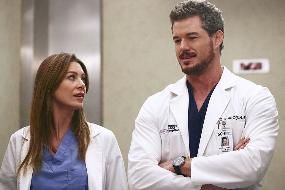 Ellen Pompeo as Meredith Grey and Eric Dane as Mark Sloan in a 2006 episode of Grey's Anatomy (Photo by Scott Garfield/Disney General Entertainment Content via Getty Images)