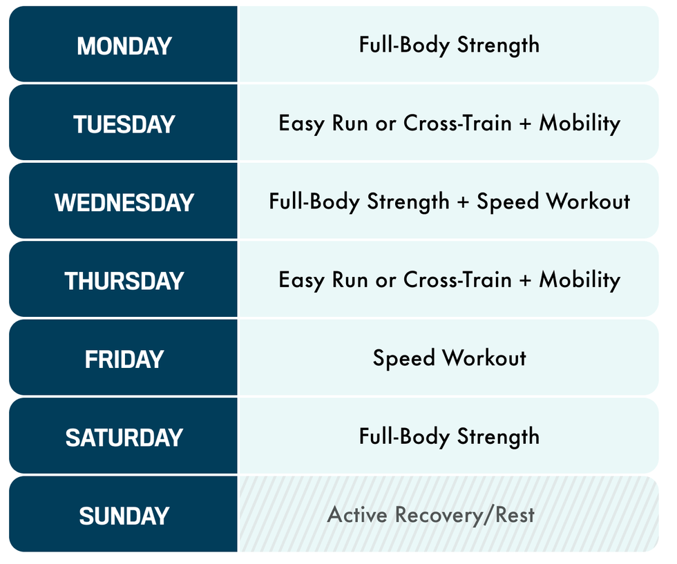 Weekly exercise schedule focused on longevity.