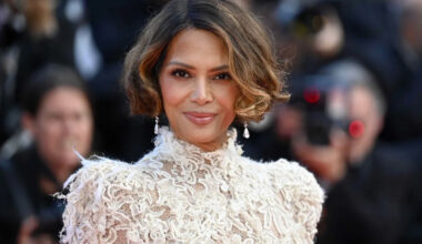 Halle Berry Wows in a Latex Skirt and Blue Blouse With Keyhole Cutout Plunging Down to Her Midsection