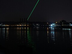 A skyline featuring a light beam