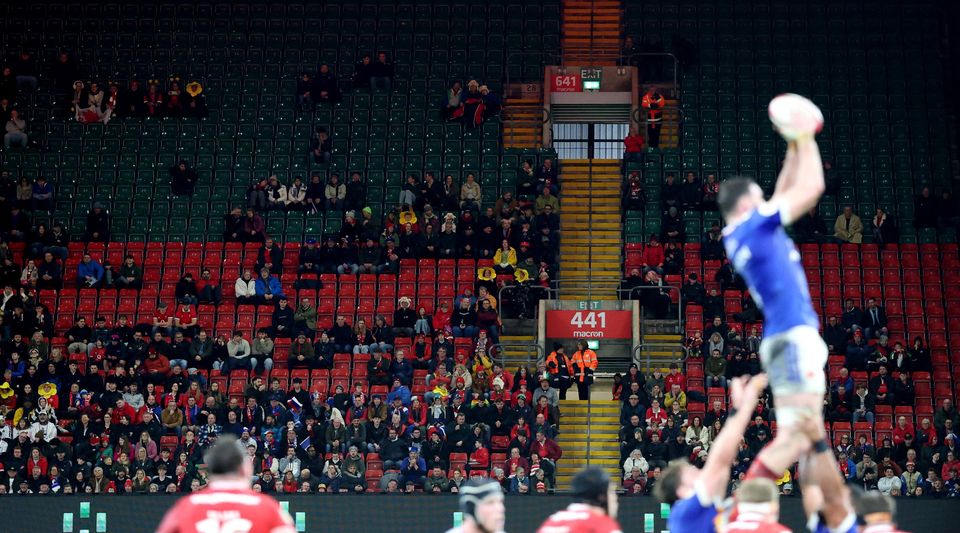 General view of empty seats inside the stadium during the match. Photo: Reuters/Paul Childs