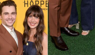 Dave Franco and Alison Brie, who wears Gucci Lady Horsebit Metallic Sandals, at the World Premiere of Disney and Pixar's "Hoppers" held at El Capitan Theatre on Monday in Los Angeles, Calif.