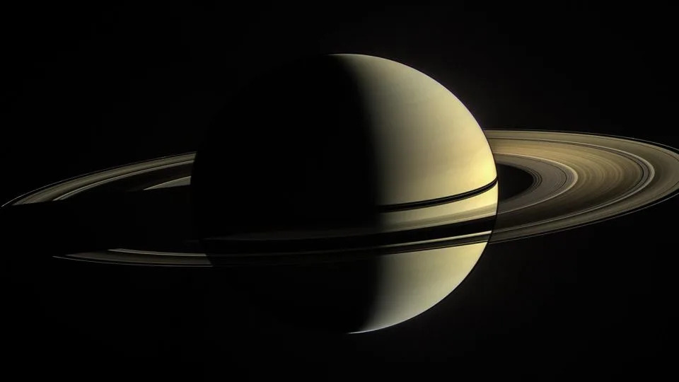 Saturn's rings are tilted about 26.7 degrees relative to the planet's orbital plane. - NASA/JPL-Caltech/Space Science Institute