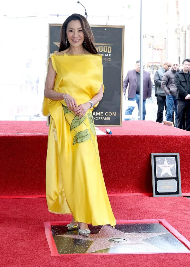Michelle Yeoh Wore Dior For Hollywood Walk Of Fame Ceremony, Michelle Yeoh, Michelle Yeoh Walk of Fame, Michelle Yeoh Dior, Dior Pre-Fall 2026, Hollywood Walk of Fame ceremony, Everything Everywhere All at Once, Roger Vivier Bouquet Strass pumps, Richard Mille watch, Dior Pre-Fall collection