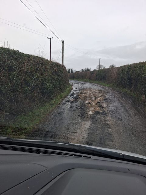 Damage to Carlow road as a result of extreme saturation from heavy rainfall and flooding