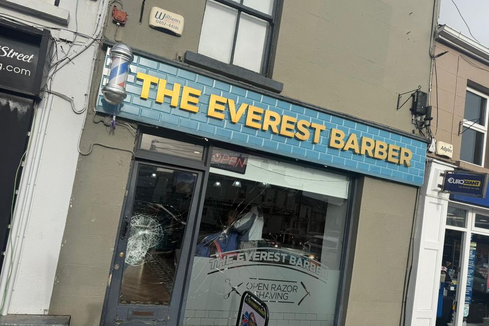 A barber shop in Gorey was damaged by smashing the glass doors and windows.