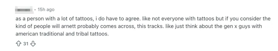 Reddit comment about Will's tattoo opinion