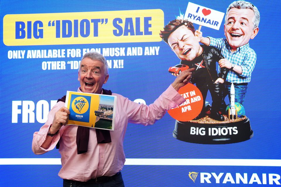 Ryanair chief Michael O’Leary announced an ‘idiot’ sale amid his spat with Elon Musk. Photo: PA