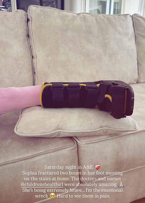 Rosanna Davison's daughter, Sophia, fractured her foot on Saturday night