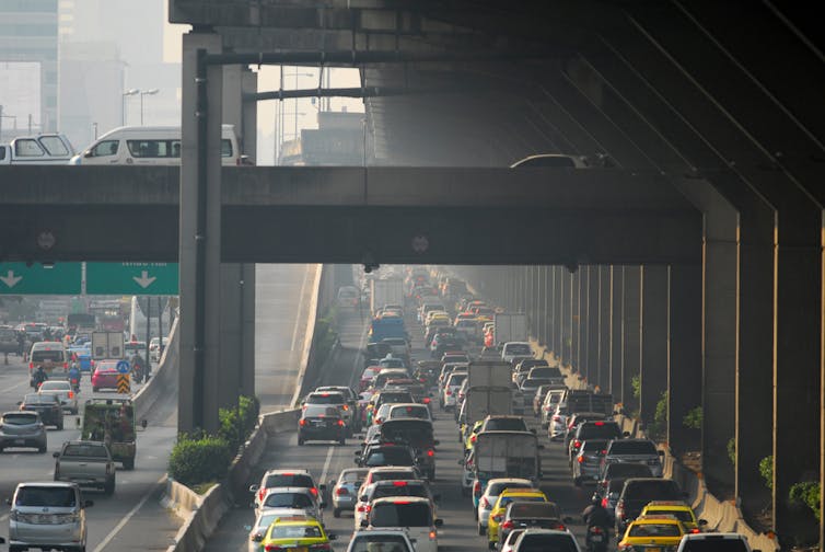 A motorway at rush hour.