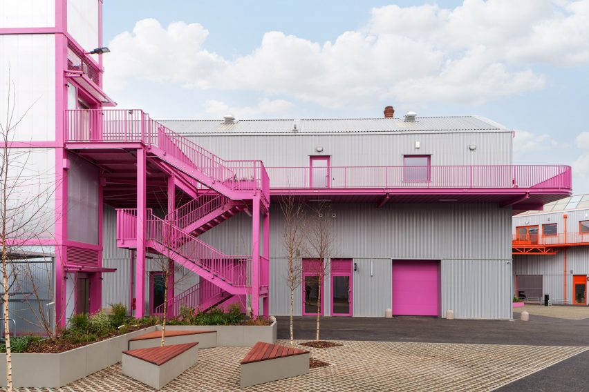 Pink external staircases