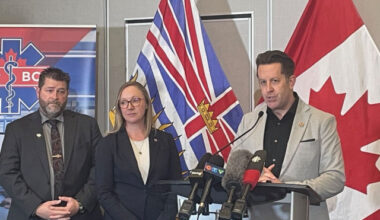 Ian Tait (right), spokesperson for the Ambulance Paramedics of BC union, said mental health and wellness are still sticking points in contract negotiations.