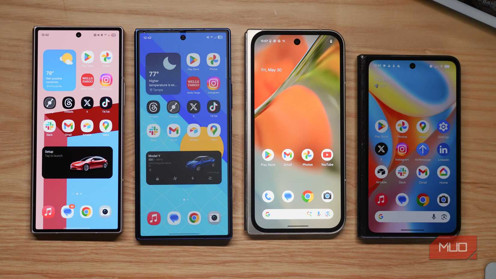 Four Google Pixel phones in a row.