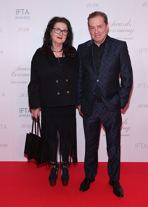 Ardal O'Hanlon and his wife Melanie pictured at the IFTA Awards 2026 at the Dublin Royal Convention Centre. Pic: Brian McEvoy