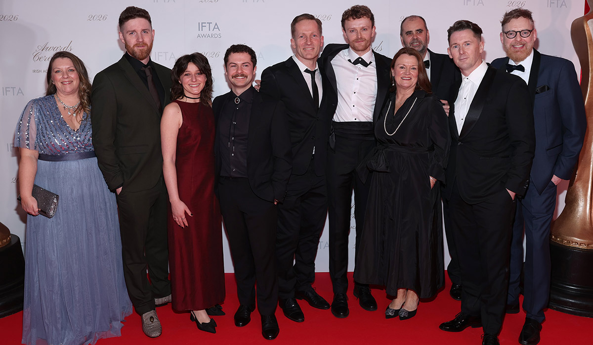 Stars from The Young Offenders at the IFTA Awards 2026 at the Dublin Royal Convention Centre. Pic: Brian McEvoy