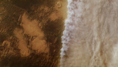 This close-up color image of a small-scale dust storm on Mars was acquired by the HRSC instrument on ESA’s Mars Express in April 2018. Image credit: ESA / DLR / FU Berlin / CC BY-SA 3.0 IGO.