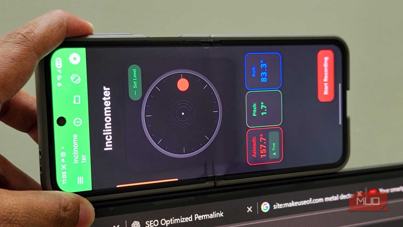 Inclinometer feature on the Physics Toolbox