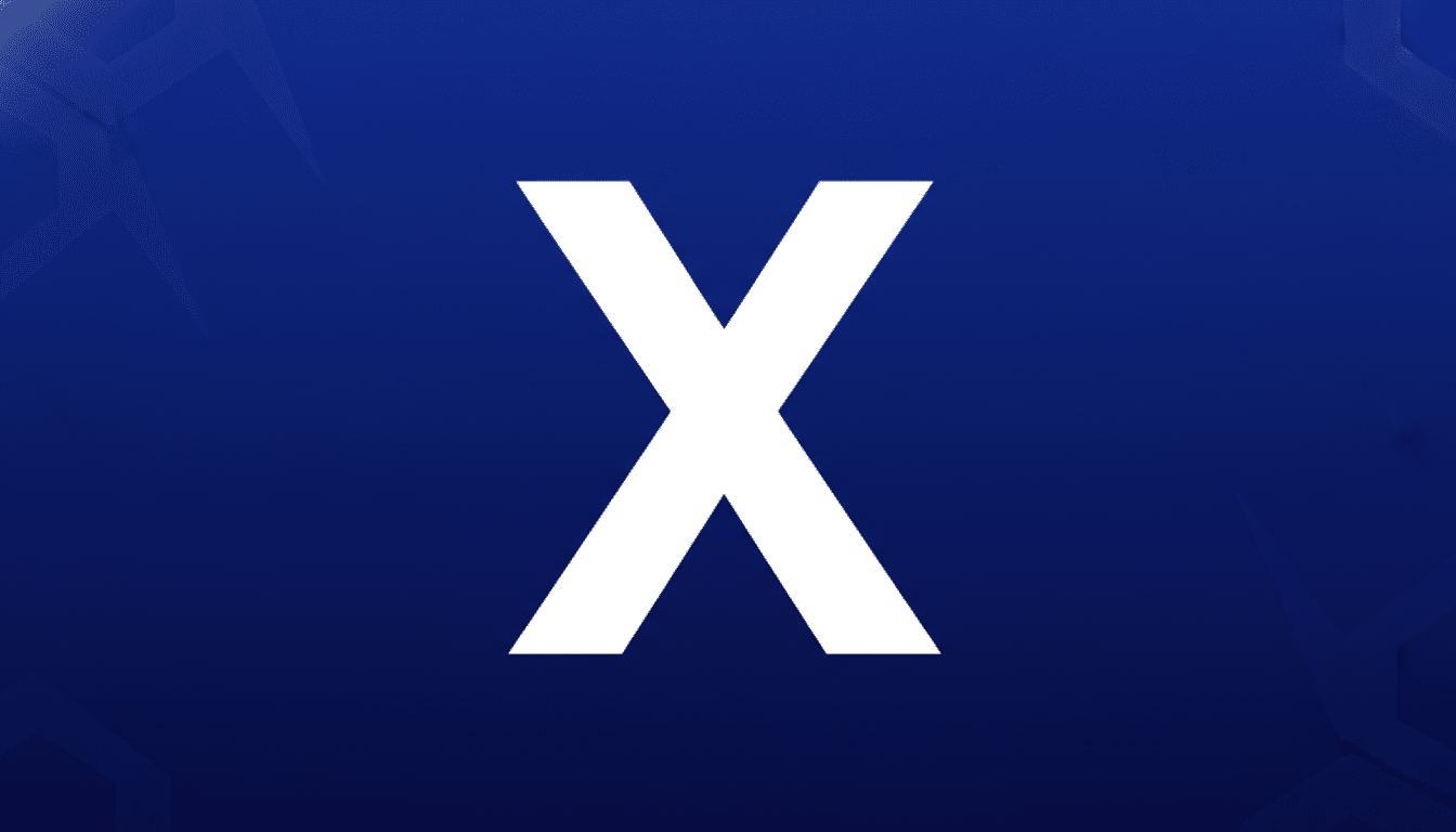 A white letter X on a dark blue background with subtle, soft geometric patterns in the background, resized to a 16:9 aspect ratio.