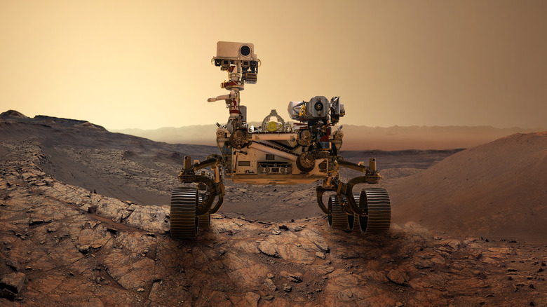 Artist's rendering of the Perseverance rover on the surface of Mars