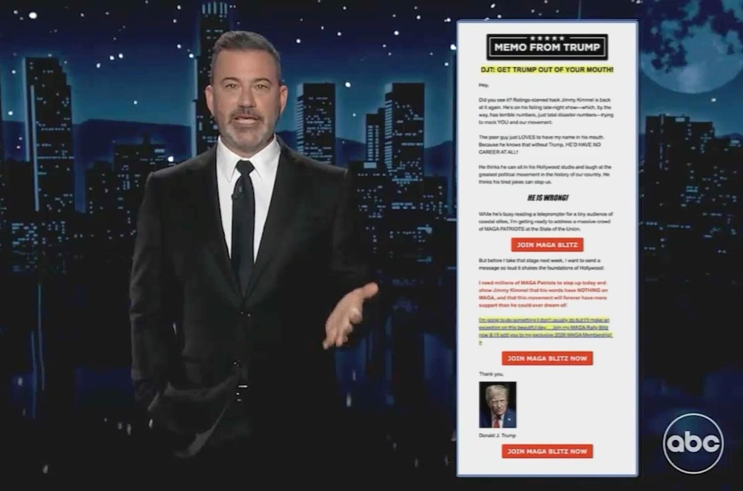 Jimmy Kimmel Responds to Trump Fundraiser Email That Named ABC Host