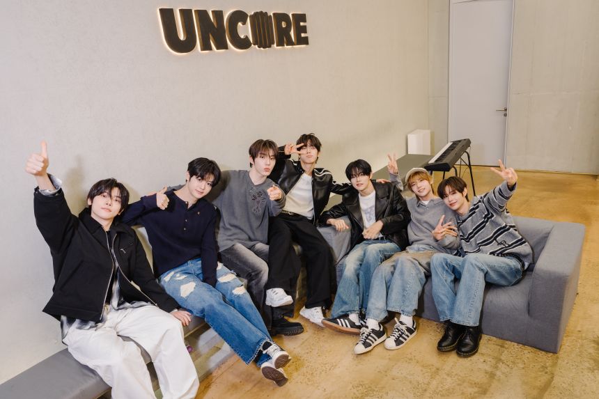 A group photo of the K-pop boy band Close Your Eyes, UNCORE HQ in Gangnam, Seoul, South Korea, January 24, 2026.