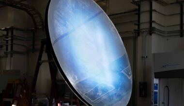 A solar concentrator is tested as part of the Carbothermal Reduction Demonstration (CaRD) project, which aims to produce oxygen from simulated lunar regolith for use at the Moon’s south pole. Credit: NASA/Michael Rushing