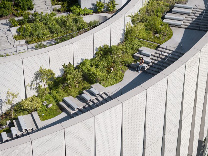 View of external staircase at waste incineration plant in Taiwan by KPF
