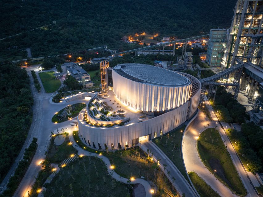 Industrial facility by KPF illuminated at night