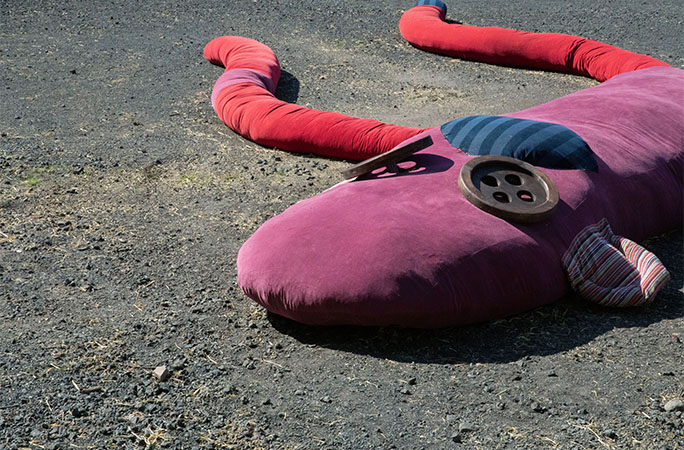 close up of sock monkey's head
