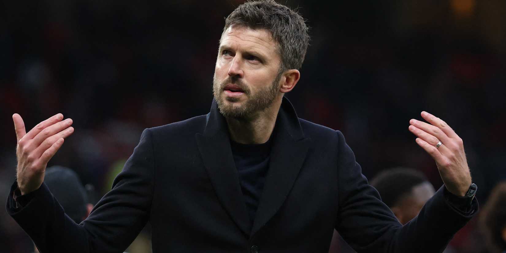 Manchester United caretaker manager Michael Carrick rouses the crowd