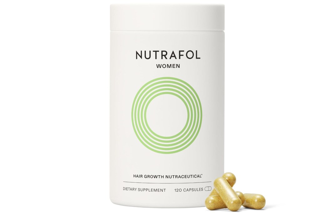 Nutrafol Women's Hair Growth Nutraceutical dietary supplement container and capsules.