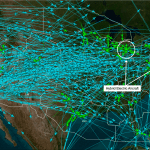 Screenshot showing a simulated flights over the continental US using the NAS Digital Twin. The image shows thousands of traditional aircraft and dozens of hybrid electric aircraft in certain areas of the US, mostly in the northeast.