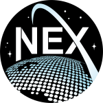 New Black Logo, with white letters NEX and a globe lit up with light blue and white colors, of NASA Earth Exchange (NEX) Program