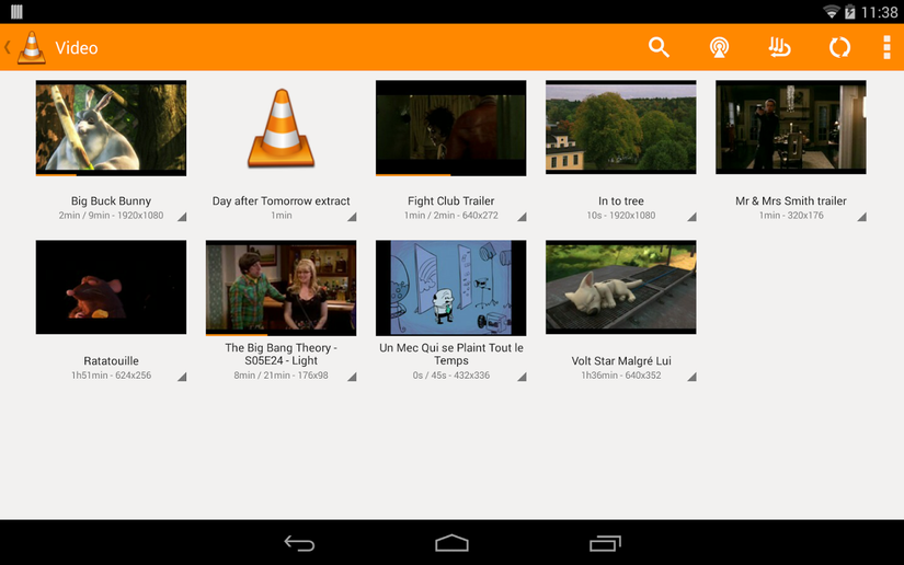 A selection of videos visile in VLC for Android.