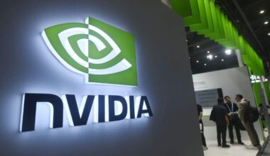 A sign promotes Nvidia at a conference in China