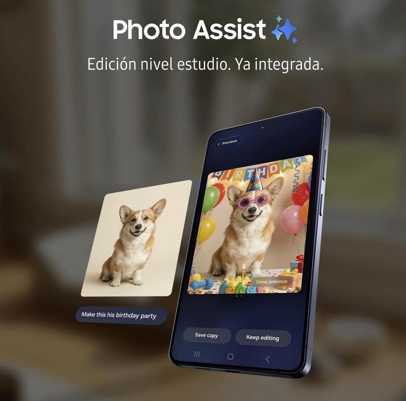 Photo Assist feature is shown on Samsung poster.