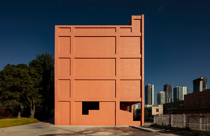 gridded peach residential facade rethinks affordable housing in miami