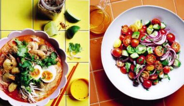 Cheat's 15 Minute Laksa; Tomato, cucumber and sumac onion salad. Picture supplied