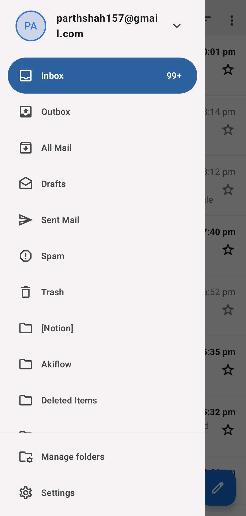 Thunderbird hamburger menu