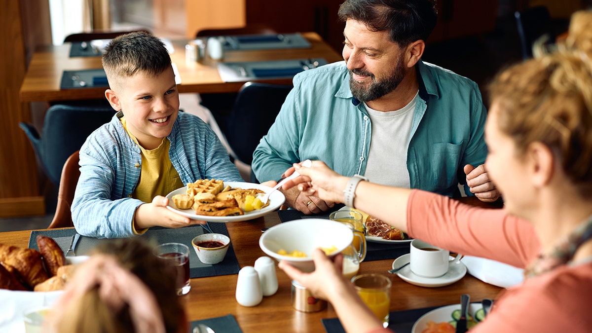 Family eating in restaurant