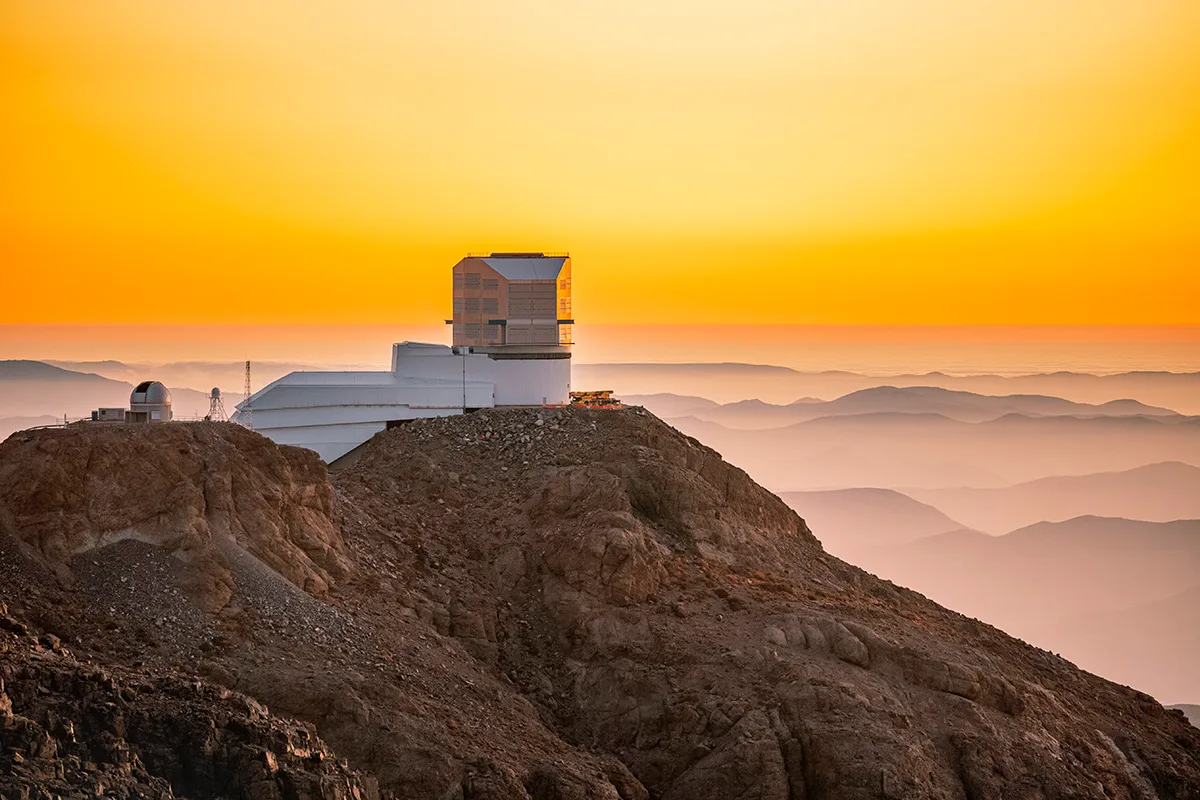 The NSF-DOE Vera C. Rubin Observatory on Cerro Pachón in Chile at sunset. Credit: NSF-DOE Vera C. Rubin Observatory